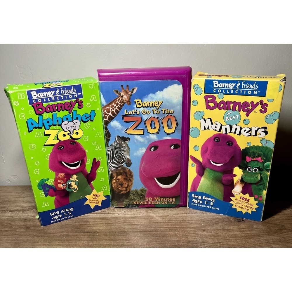 Barney VHS [Lot of 3] Kids Cartoons Alphabet Zoo/Zoo/Best Manners Tested VTG PBS